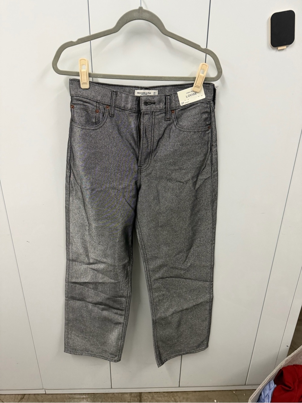Abercrombie & Fitch Metallic Silver Straight Jeans High Rise 27S